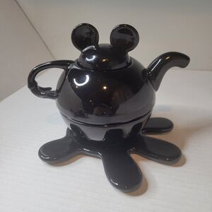Disney Mickey Mouse Tea Cup Tea Pot Saucer for One Black Thailand Vintage
